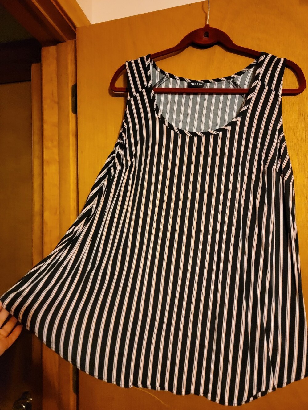 Torrid Black and Dusty Pink Vertical Stripe Tank